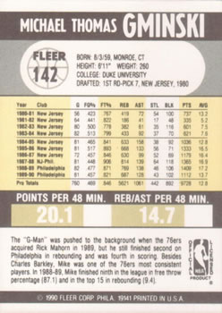1990-91 Fleer #142 Mike Gminski Back