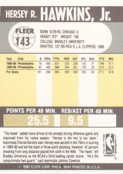1990-91 Fleer #143 Hersey Hawkins Back