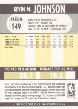 1990-91 Fleer #149 Kevin Johnson Back