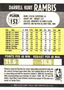 1990-91 Fleer #152 Kurt Rambis Back