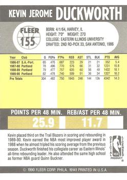 1990-91 Fleer #155 Kevin Duckworth Back