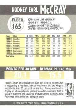 1990-91 Fleer #165 Rodney McCray Back