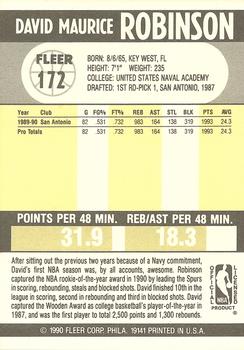 1990-91 Fleer #172 David Robinson Back
