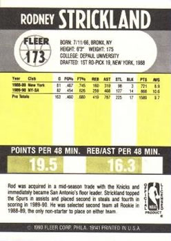 1990-91 Fleer #173 Rod Strickland Back