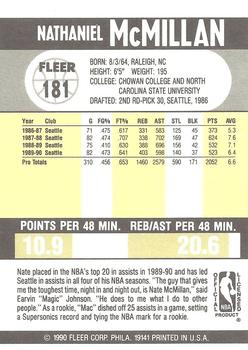 1990-91 Fleer #181 Nate McMillan Back