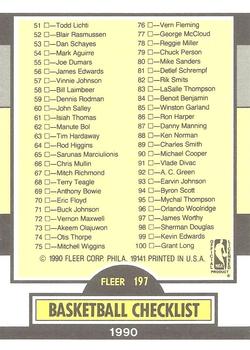 1990-91 Fleer #197 Checklist: 1-100 Back