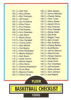 1990-91 Fleer #198 Checklist: 101-198 Front