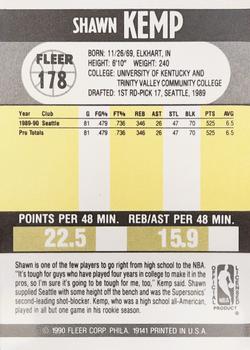 1990-91 Fleer #178 Shawn Kemp Back
