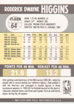 1990-91 Fleer #64 Rod Higgins Back