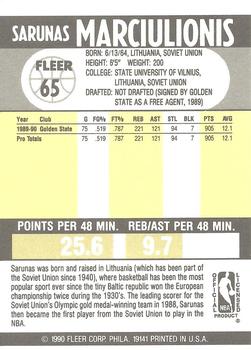 1990-91 Fleer #65 Sarunas Marciulionis Back