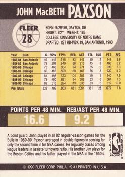 1990-91 Fleer #28 John Paxson Back
