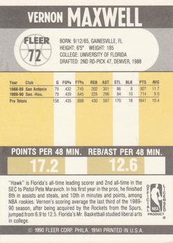 1990-91 Fleer #72 Vernon Maxwell Back