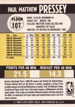 1990-91 Fleer #107 Paul Pressey Back