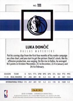 2018-19 Panini Chronicles - Bronze #111 Luka Doncic Back