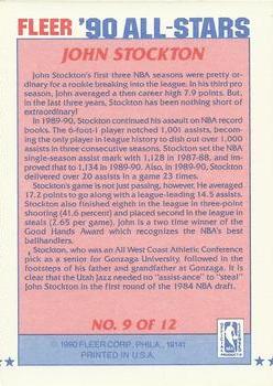 1990-91 Fleer - All-Stars #9 John Stockton Back