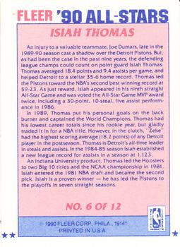 1990-91 Fleer - All-Stars #6 Isiah Thomas Back