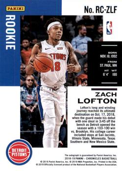 2018-19 Panini Chronicles - Rookie Chronicles Signatures Red #RC-ZLF Zach Lofton Back