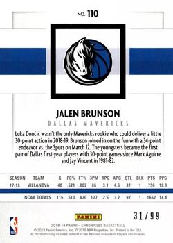 2018-19 Panini Chronicles - Blue #110 Jalen Brunson Back