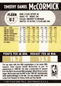 1990-91 Fleer Update #U-2 Tim McCormick Back