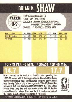 1990-91 Fleer Update #U-9 Brian Shaw Back