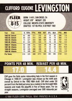 1990-91 Fleer Update #U-15 Cliff Levingston Back