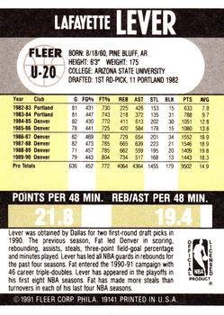 1990-91 Fleer Update #U-20 Fat Lever Back