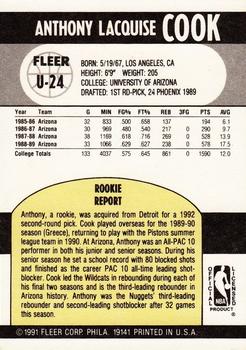 1990-91 Fleer Update #U-24 Anthony Cook Back