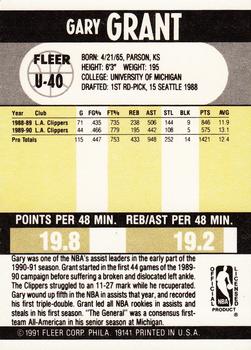 1990-91 Fleer Update #U-40 Gary Grant Back