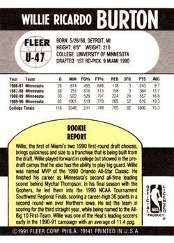 1990-91 Fleer Update #U-47 Willie Burton Back