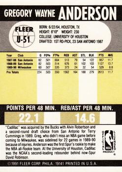 1990-91 Fleer Update #U-51 Greg Anderson Back