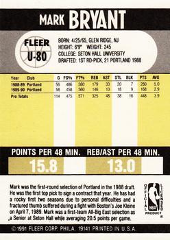 1990-91 Fleer Update #U-80 Mark Bryant Back