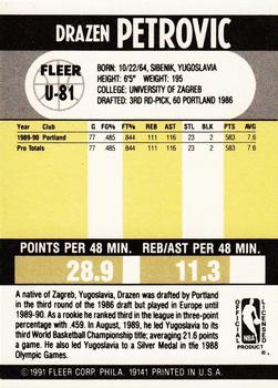 1990-91 Fleer Update #U-81 Drazen Petrovic Back