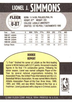 1990-91 Fleer Update #U-87 Lionel Simmons Back