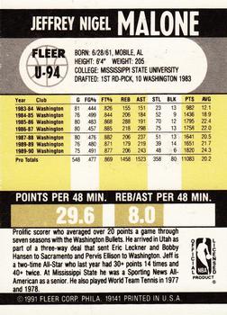 1990-91 Fleer Update #U-94 Jeff Malone Back