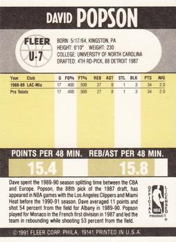 1990-91 Fleer Update #U-7 Dave Popson Back