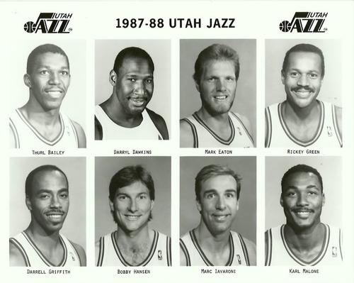 1987-88 Utah Jazz #NNO Thurl Bailey / Darryl Dawkins / Mark Eaton / Rickey Green / Darrell Griffith / Bobby Hansen / Marc Iavaroni / Karl Malone Front