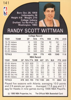 1990-91 Hoops #141 Randy Wittman Back
