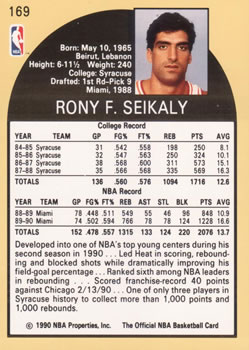 1990-91 Hoops #169 Rony Seikaly Back