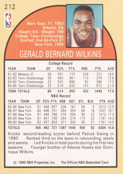 1990-91 Hoops #212 Gerald Wilkins Back