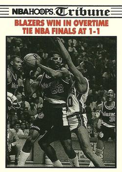 1990-91 Hoops #338 Blazers Win In Overtime Tie NBA Finals At 1-1 Front