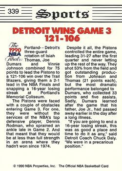 1990-91 Hoops #339 Pistons End Jinx, Rout Blazers For 2-1 Edge Back