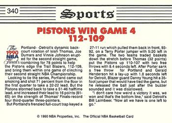 1990-91 Hoops #340 Pistons Take 3-1 Lead Back