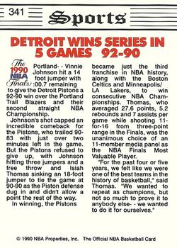 1990-91 Hoops #341 Pistons Win Second Straight NBA Championship! Back