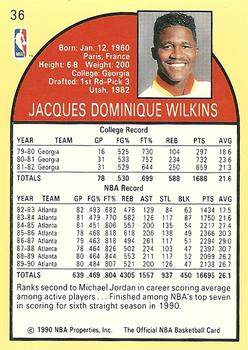1990-91 Hoops #36 Dominique Wilkins Back