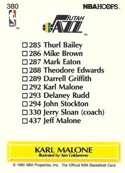 1990-91 Hoops #380 Karl Malone Back