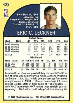 1990-91 Hoops #429 Eric Leckner Back
