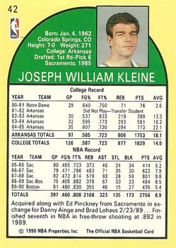 1990-91 Hoops #42 Joe Kleine Back