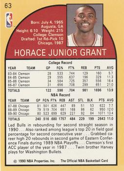 1990-91 Hoops #63 Horace Grant Back