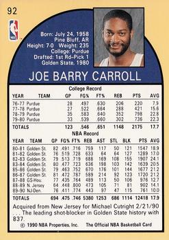 1990-91 Hoops #92 Joe Barry Carroll Back