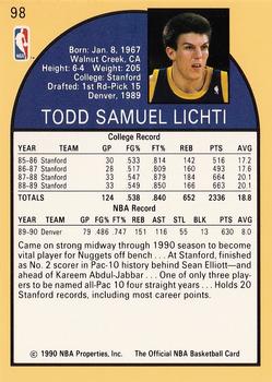 1990-91 Hoops #98 Todd Lichti Back